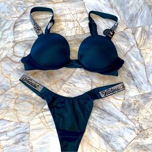 2 Pc Set 32B Bombshell Bra + Small Panty Victoria’s Secret Miraculous PushUp New
